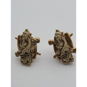 Rare Colco Asian Themed Vintage Earrings, Signed Good Condition